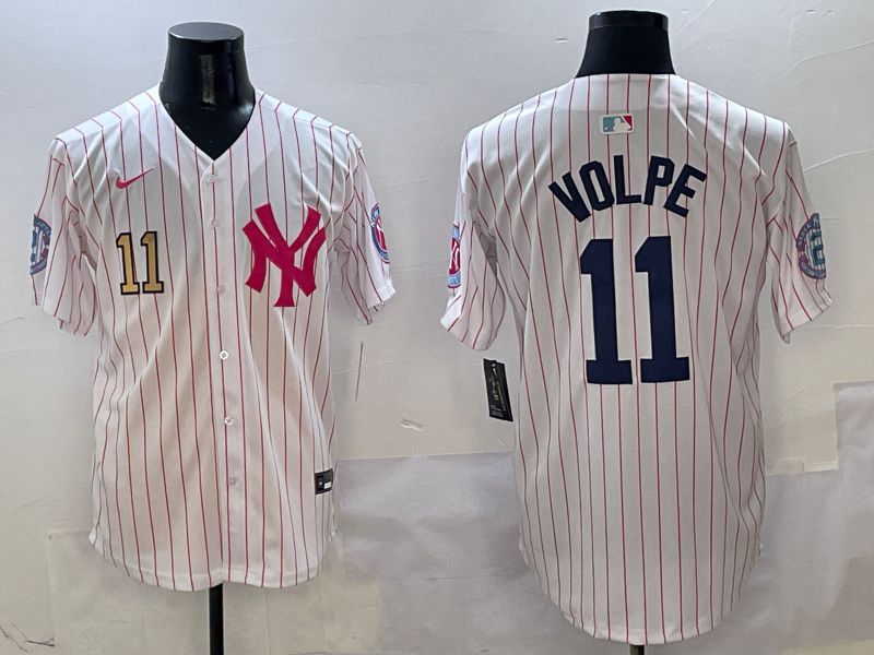 Men New York Yankees #11 Volpe White Stripe Jointly Name Nike 2025 MLB Jersey style 3